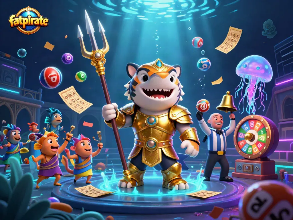 Engage with fatpirate's underwater gambling adventure featuring an armored shark and vibrant game elements.