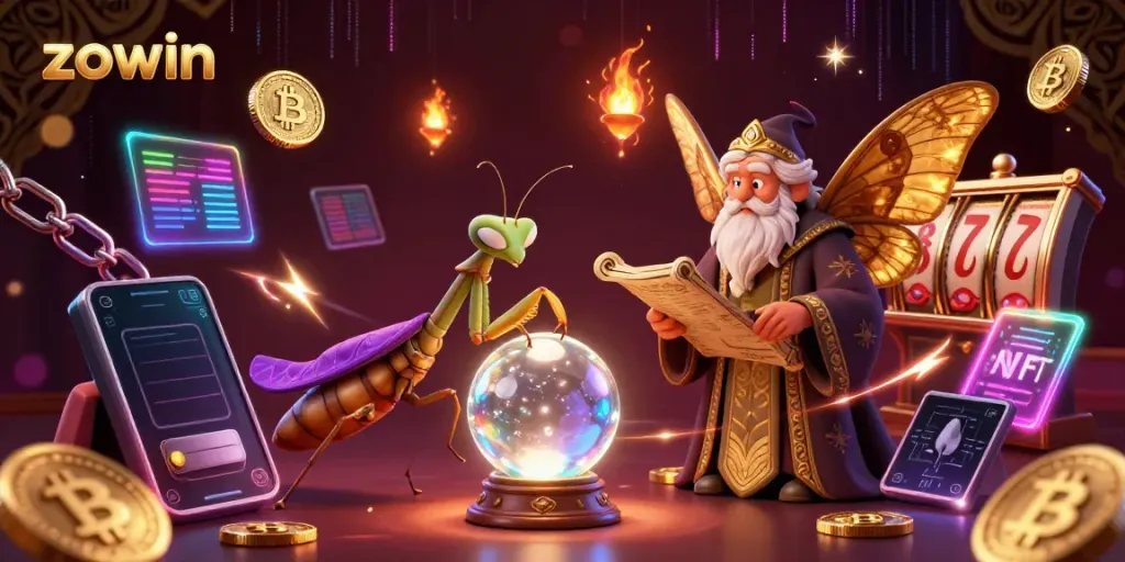 Spin slots with zowin to win big in this ultra-detailed casino fortune-telling scene.