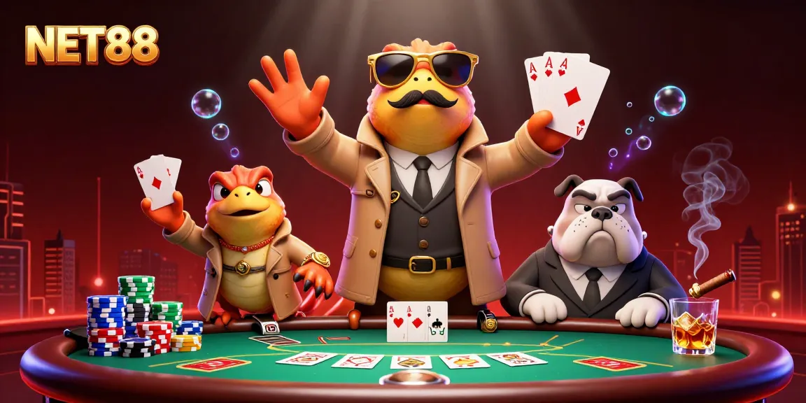 NET88 raptors humorously attempting to enter a VIP casino, showcasing poker excitement.