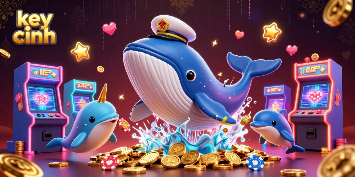 Experience key chính gaming with a whale, narwhal, and dolphins in a vibrant casino scene.