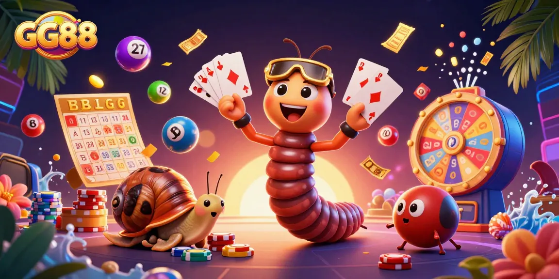 Engage in thrilling gaming at GG88 with a lively illustration showcasing a dynamic casino scene with colorful elements.